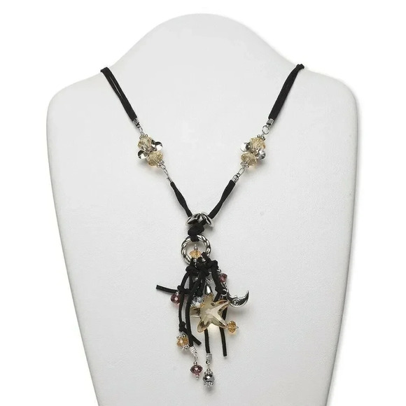 Handcrafted Mixed Media Starfish Jumble Vegan Suede Pendant Necklace - Picture 3 of 3